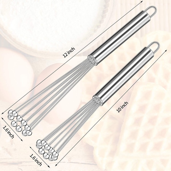 2 Pieces(10 Inch and 12 Inch)Stainless Steel Ball Whisk Wire Egg Whisk Set Kitchen Whisks for Cooking,Mixing,Beating,Beating