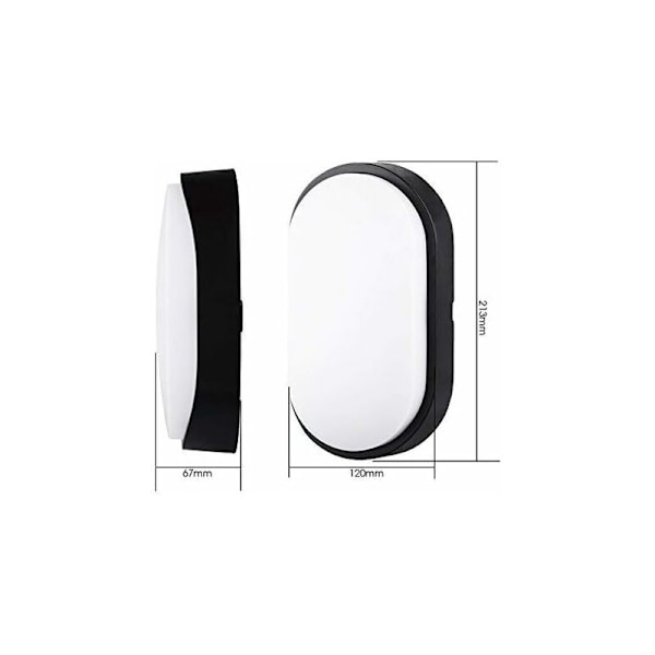 Elliptisk LED-vägglampa Taklampa Vägglampa Belysningsarmatur, 20W 4000K 700LM IP54, För inomhus och utomhus - Svart KLB