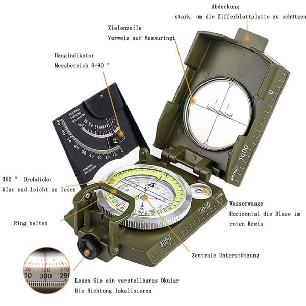 Militær marchkompas Professionel lommekompas med klinometer KLB