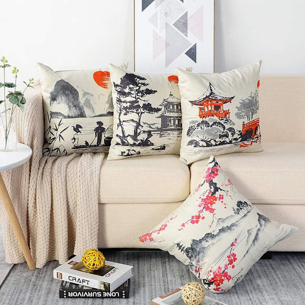 Set med 4 45 x 45 cm putetrekk, polyester og lin dekorative putevar sofa bil hjem dekor putetrekk -