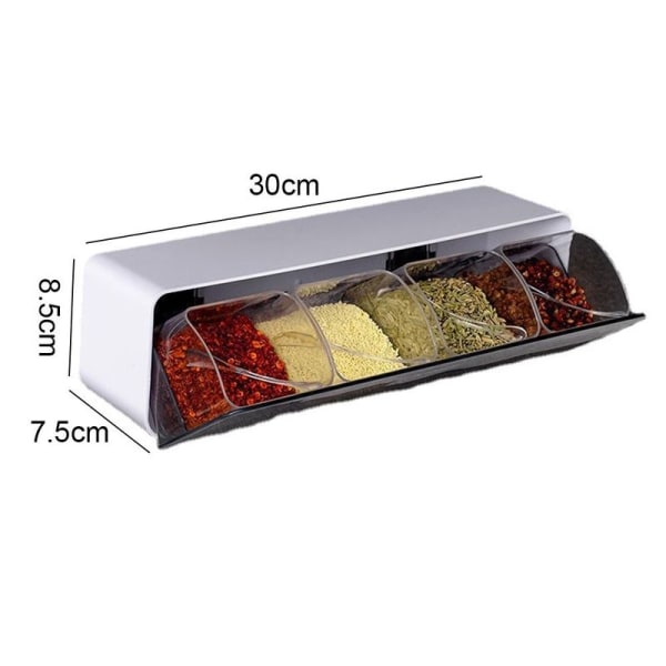 Self-adhesive wall-mounted spice box with lid and spoon, transparent