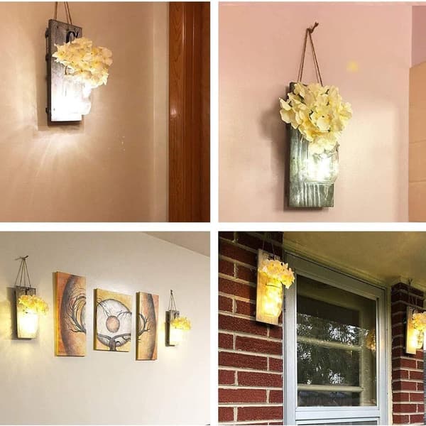 2 Rustikke Mason Jar String Lights, Silke Hortensiaer og LED String Lights KLB