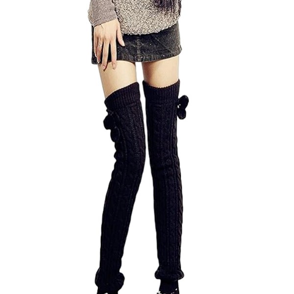 Dammode Vinter Leggings Stövlar Långa Benvärmare Stickade Virkade Sockor Svart KLB