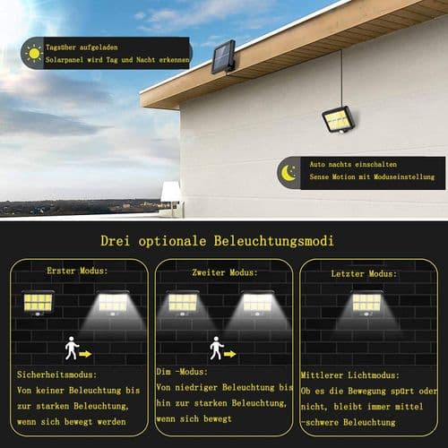 Solcellelamper til udendørs brug, 160 LED super lyse solcellelamper med bevægelsessensor