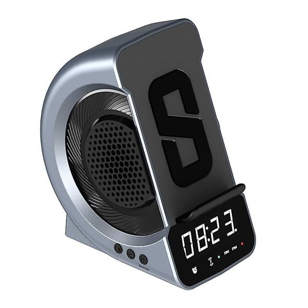 Trådløs lader Bluetooth-høyttaler, multifunksjonell alarmklokke, dimbar skjerm