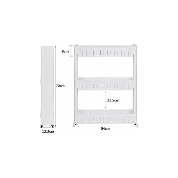 3-vånings roulettehylla - Kök, badrum, tvättvagn - Platssparande köksförvaringsvagn - 54,5 x 12,5 x 72 cm KLB