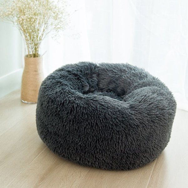 Rund 35cm mørkegrå katteseng hundeseng donut myk mørkegrå KLB
