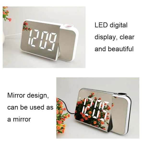Automatisk semi-lys elektronisk klokke med LED-speilprojeksjon (svart skall +