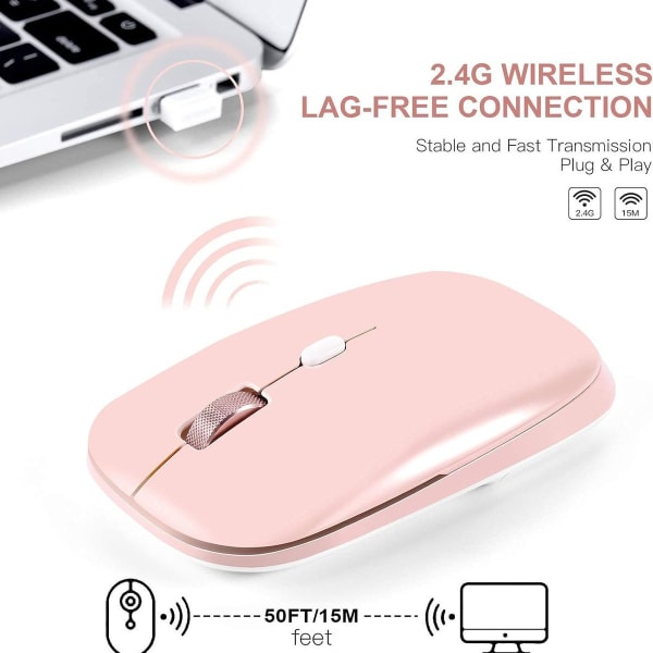 2.4G lydløs mus med USB-mottaker, egnet for