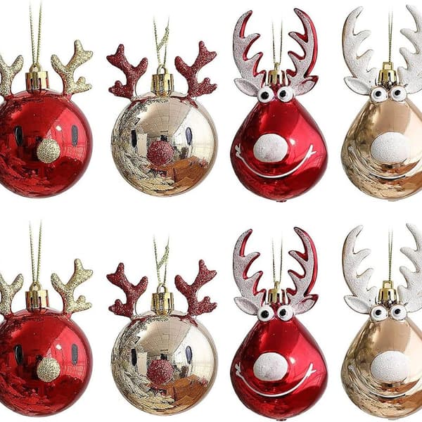 Sett med 8 uknuselige julekuler til juletreet - kuler til fylling