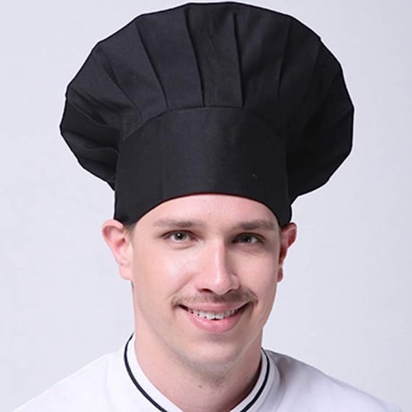 Musta Unisex keittiömestarin hattu kuminauhalla Keittiöhatut Leipurihatut Mukava kestävä pehmeä cap miehille, naisille