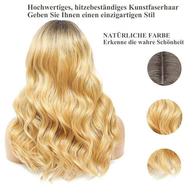 Lang krøllete gullgradient parykk