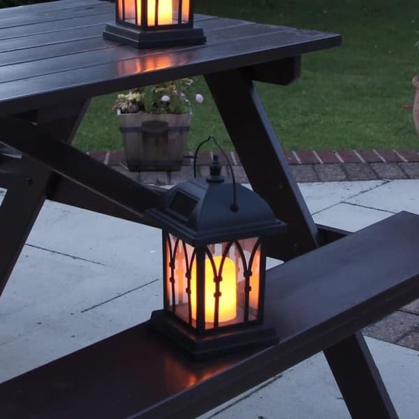 Sort solcellelygte med LED-lys, der ligner et rigtigt stearinlys - KLB