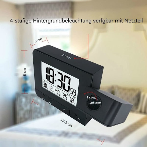 infactory radioprojektionsväckarklocka: projektionsradioväckarklocka, termo/hygrometer, 2