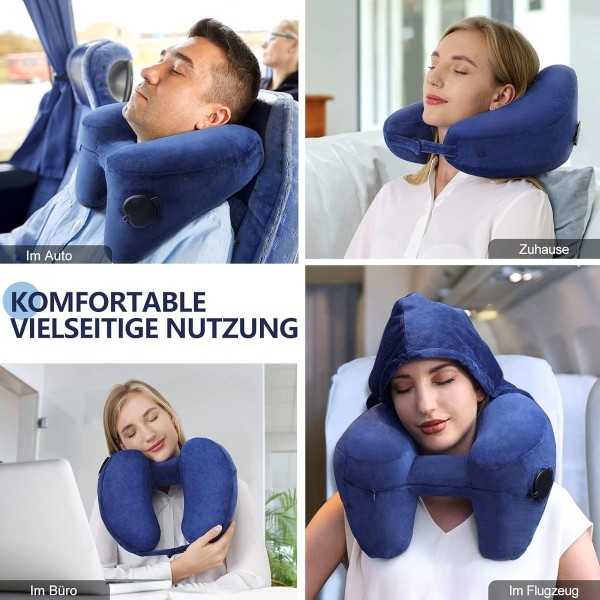 Nakkepute Oppblåsbar reisepute støtter komfortabelt hodet, nakken og