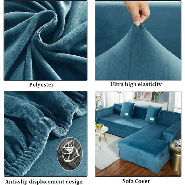Stretch hörn soffa överdrag L-formad soffa överdrag, för 2-sits soffa, halkfri soffa överdrag, blå, 2-sits：145-185cm KLB