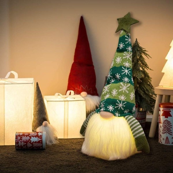 Illuminated Christmas Gnome Santa, Nordic Xmas Decoration Ha Green KLB