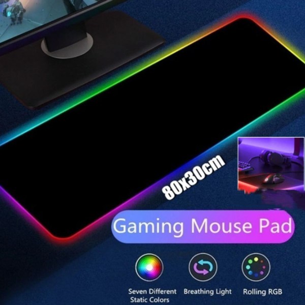 RGB Gaming Mouse Pad XXL LED-musmatta Stor 800 x 300 x 4 mm 10