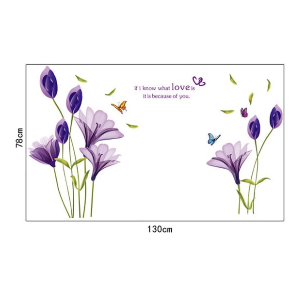 Lilla lilje romantisk blomst Avtakbar PVC transparent film veggklistremerke KLB