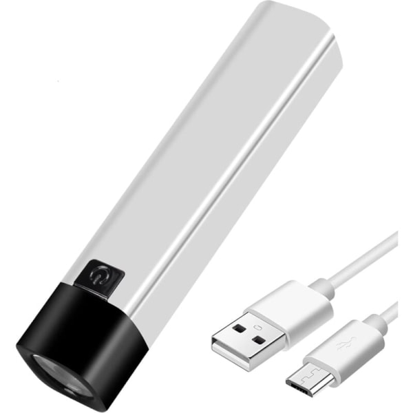 LED-taskulamppu, USB-ladattava, 350 lumenia, taskulamppu, minitehovarasto, 1200 mAh 18650 akku, erittäin tehokas sivuvalaisin taskulamppu (valkoinen) KLB