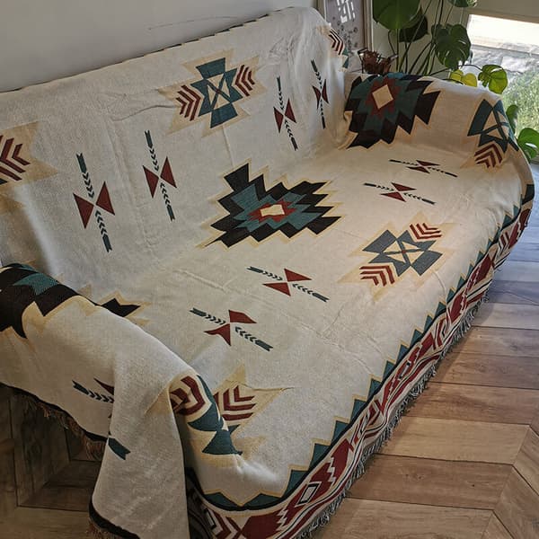 Sofaovertrekk, sofahåndkle, sofaovertrekk, heldekkende geometrisk strikket sofaovertrekk, sofaovertrekk (130 × 180 cm) KLB