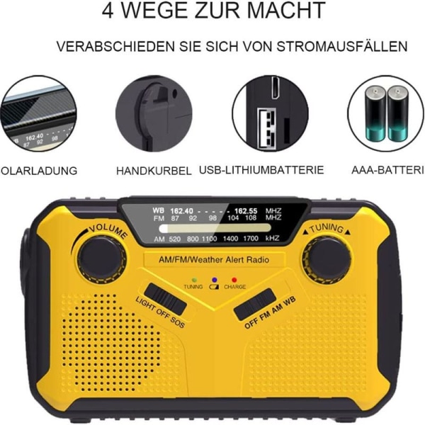 Solradio, AM/FM bärbar vevradio nödradio med 2500mAh