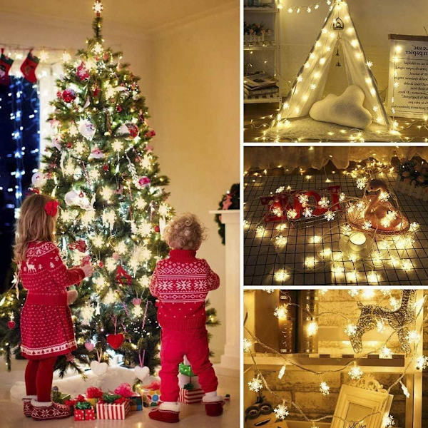 Snöflinga ljusslinga 10m 80 LED jul batteridrivna ljusslinga inomhus KLB