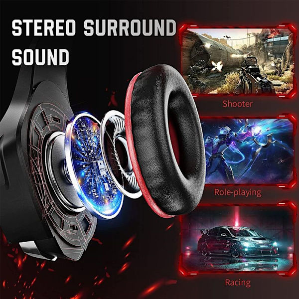 Headset med mikrofon för PS4 Xbox One, Surroundljud Svart Röd