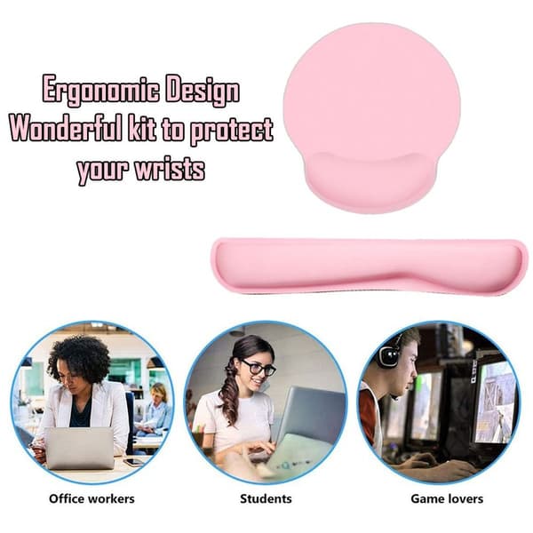 Musemåtte med håndledsstøtte, Memory Foam tastaturpude, Easy Pink
