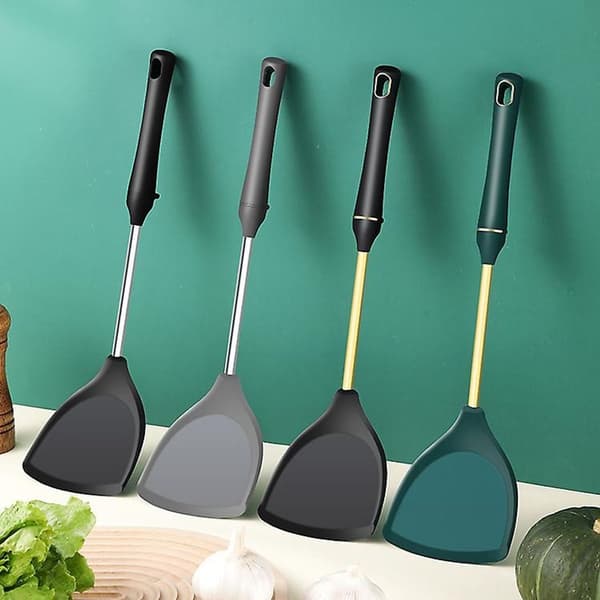 Silikonsköksredskap, rostfritt stålspatel, non-stick