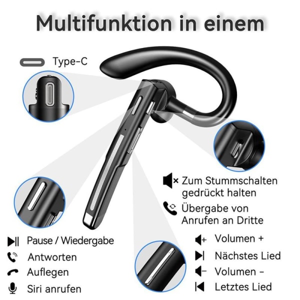 Bluetooth-headset med mikrofon, Bluetooth-headset 5.1 med CVC 8.0 dobbelt mikrofon LED