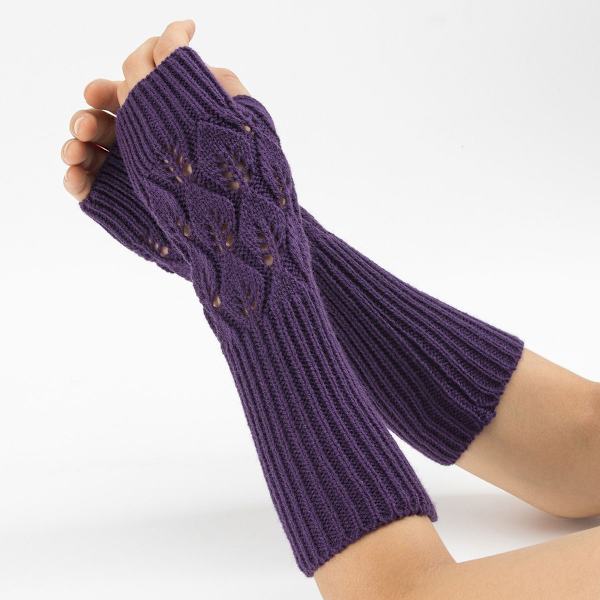 Dam handskar stickade jacquard blad cykling varma öppna fingrar halv fingrar typi lila KLB