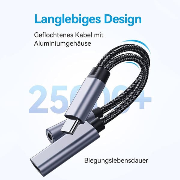 USB C til 3,5 mm jack hodetelefonadapter og lader - 2 hodetelefoner