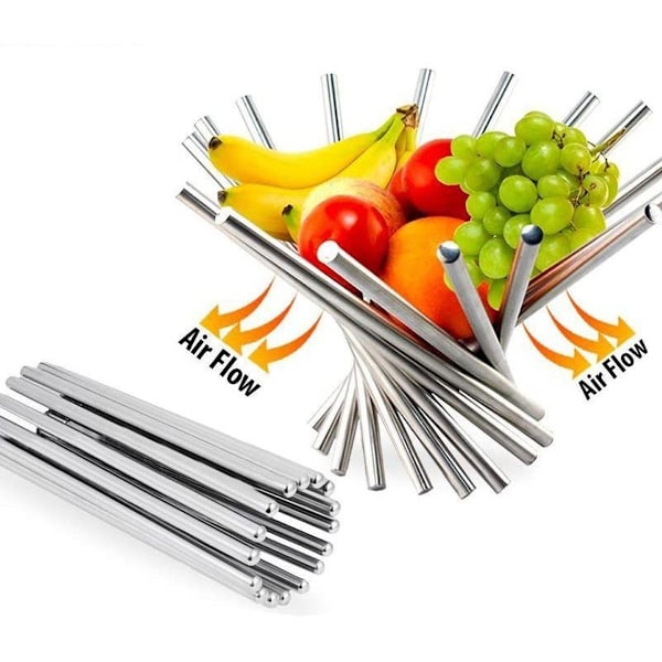Fruktkorg i rostfritt stål, fruktfat design, metallram, 38 x 26 cm (silver) KLB