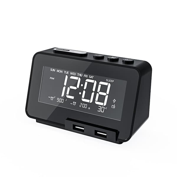 Multifunktionell elektronisk väckarklocka, radio, Bluetooth-högtalare, USB-laddare