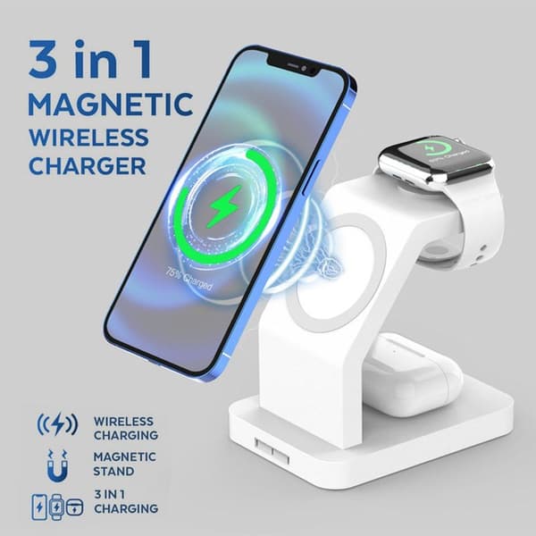 3 i 1 trådløs lader for Apple iPhone 13/13 Pro/13 Pro Hvit