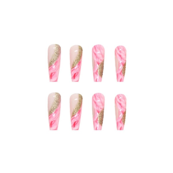 Set med 24 rosa korta mandelnaglar, nakna konstgjorda naglar med blomma, ovala Daisy falska naglar med nagellim, lösnaglar i-