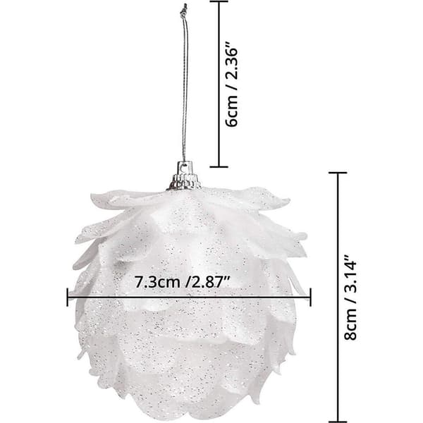 Pinecone julepynt (pakke med 4) - Store hvite glitterkongler KLB