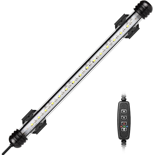 LED-akvarielampa, Nedsänkbar Akvarielampa med Automatisk På/Av-Timer, Färgväxlande Blå och Vit LED-belysning för 30-50 cm Akvarier