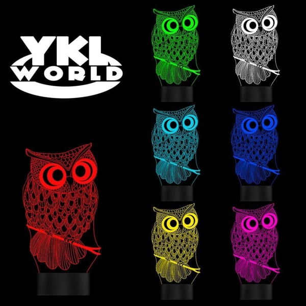 Owl Night Light 3D Optical Illusion Bordlampe for barn, KLB