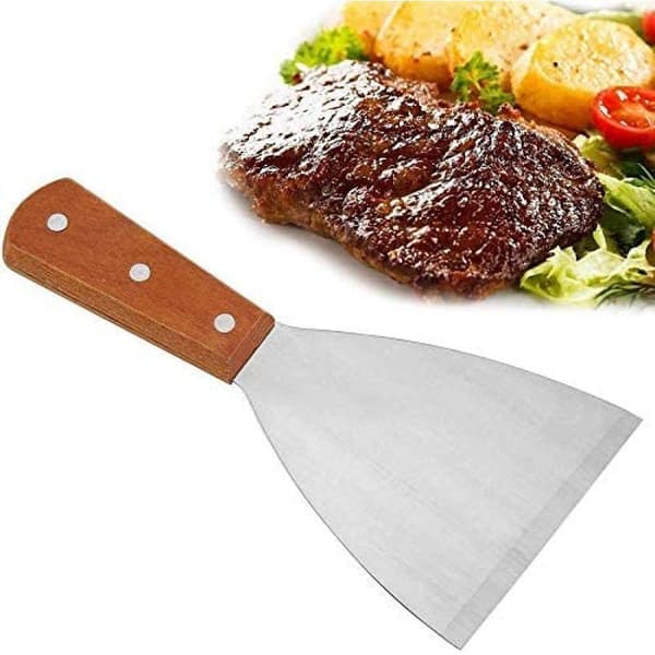 Rustfritt biffspatel i tre med non-stick håndtak