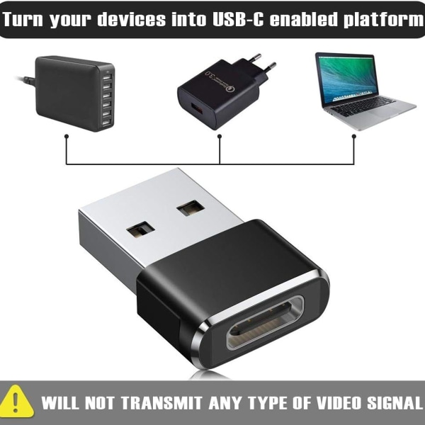USB C hun til USB han adapter 2-pak Type A opladningskabel sort