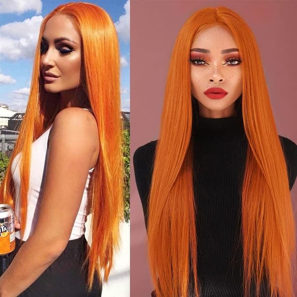 Orange lång peruk för kvinnor