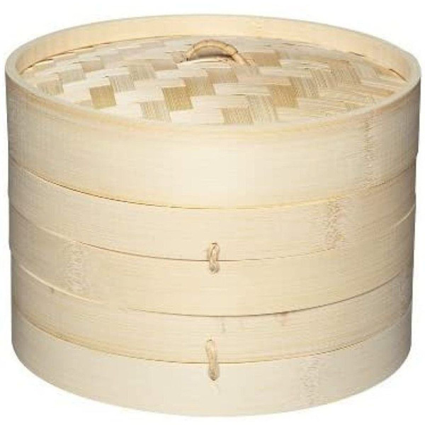 Ren orientalisk ångkokare i bambu med 2 nivåer, inklusive lock KLB