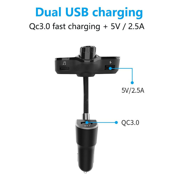 Bluetooth FM-sender 5V / 2.5A Hurtigoplader 3.0 Auto Auto trådløs MP3-afspiller KLB