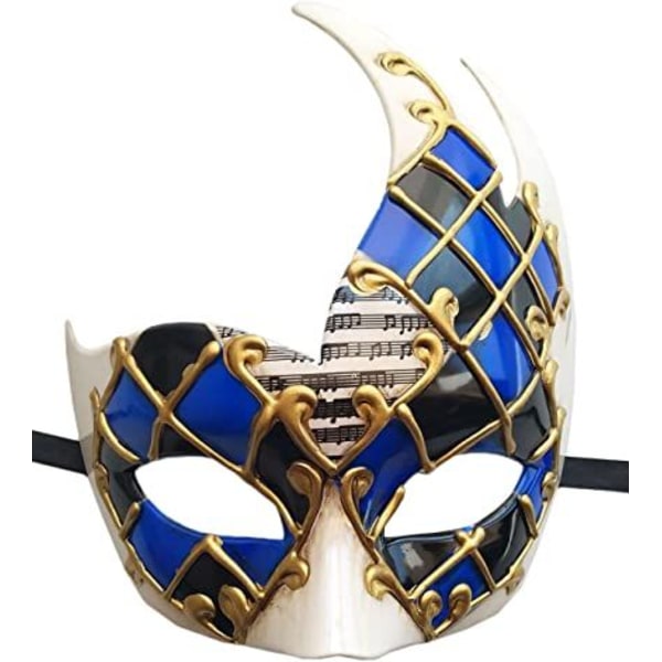 Miesten naamiomaski (sininen/musta), vintage venetsialainen ruudullinen musikaali naamio Mardi Gras