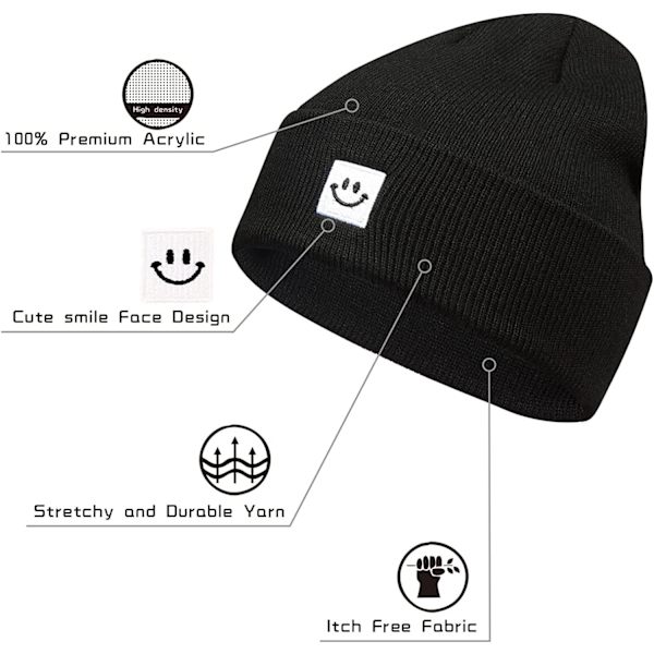 Strikkede Beanie Hat til Mænd/Kvinder 2-pak Sort/Sort