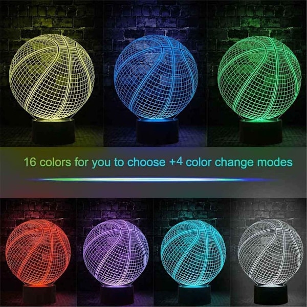 Basketball 3D illusjonsbursdagsgave lampe, 16 skiftende farger KLB