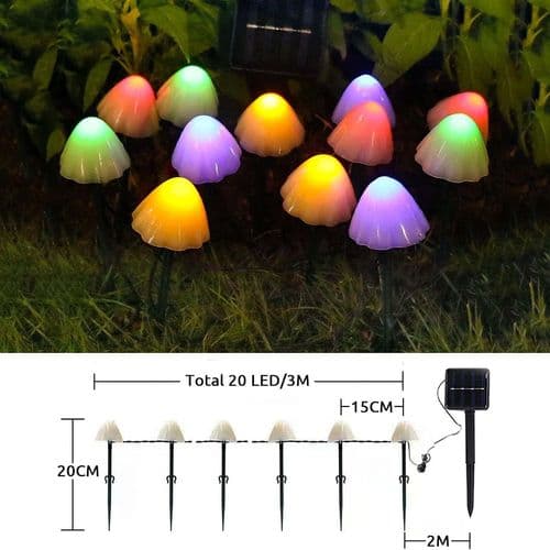 Solcelled fe-lys utendørs 20 LED soppdekorasjon, 8 lysmoduser sopp LED-dekorasjon