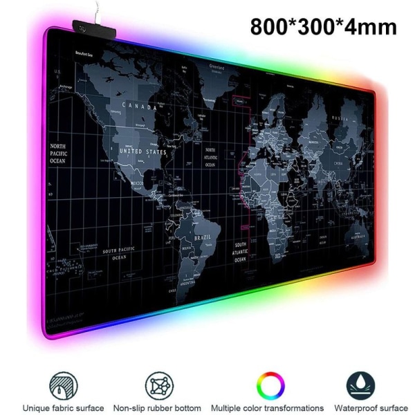 RGB Gaming Musematte LED Musematte Glatt overflate Kort 800x300x4mm